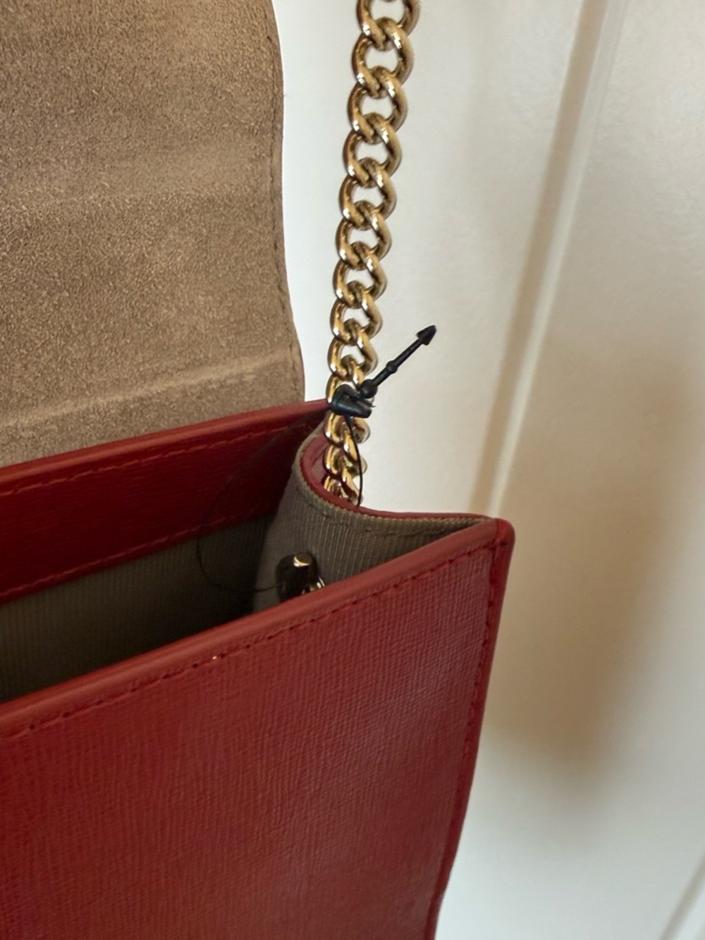 NWOT-Furla Red Mini Metropolis leather Crossbody gold chain - Picture 6 of 7